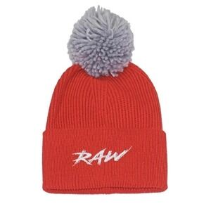 RAWGEAR Unisex Knit Red Hat Gray Pom Embroidered OS